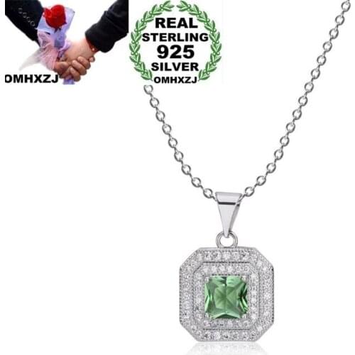 OMHXZJ Wholesale European Fashion Woman Girl Party Wedding Gift Square Zircon 925 Sterling Silver Necklace Pendant Charm CA99
