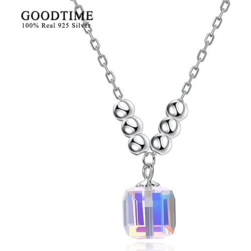Necklace 925 Sterling Silver Square Crystal Pendant Necklaces Fashion Sterling-Silver-Jewelry Classic Necklaces For Women Gifts