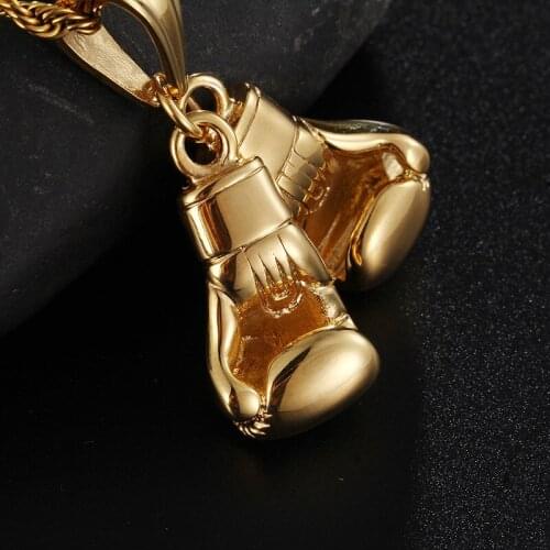 New Bling Jewelry Gold Stainless Steel fitness Sporty Double boxing gloves Pendant Necklace for Mens Gifts 22'' chain