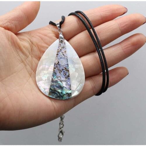 Natural Splicing Colored Shell Pendants Necklace Fashion Leather Rope Jewelry DIY Charms Necklaces Gift for Women Men