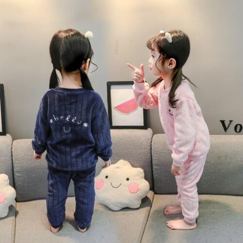 Girls' Pajamas Coral Fleece Autumn and Winter Cartoon Cute Baby Middle and Small Children Childrens Flannel Home Service Suit