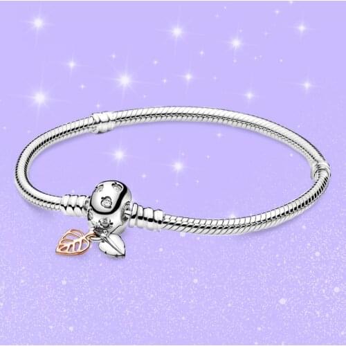 CHIELOYS Authentic Silver Color Fallen Leaves Cleasp Snake Chain Bracelet Fit Original DIY Charm Bracelets For Women DIY Jewelry