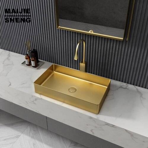 Nordic Simple Stainless Steel Pattern Art Above Counter Wash Basin Home Toilet Bathroom Vessel Sink Square Washbasin Faucet