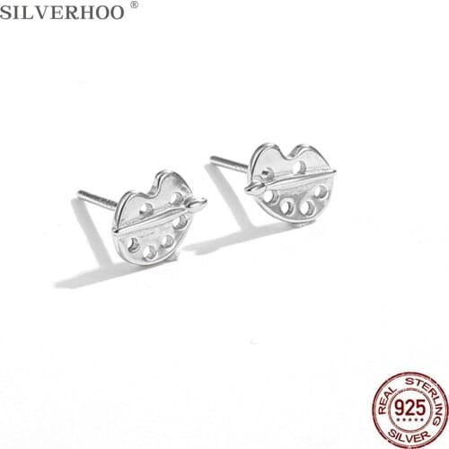 SILVERHOO Genuine 925 Sterling Silver Hollow Color Palette And Brush Stud Earrings For Women Creative Silver Earrings Jewelry