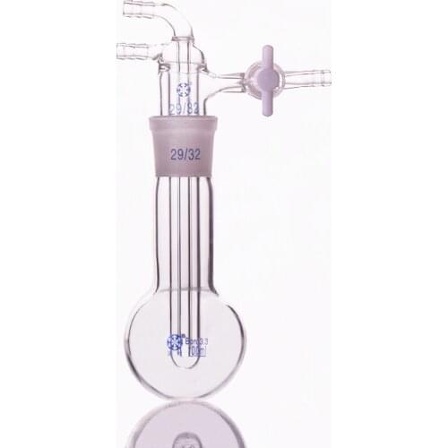 Glass sublimator,Long neck,Capacity 100ml and joint 29/32,PTFE piston valve,Single long neck round flask,Sublimation device