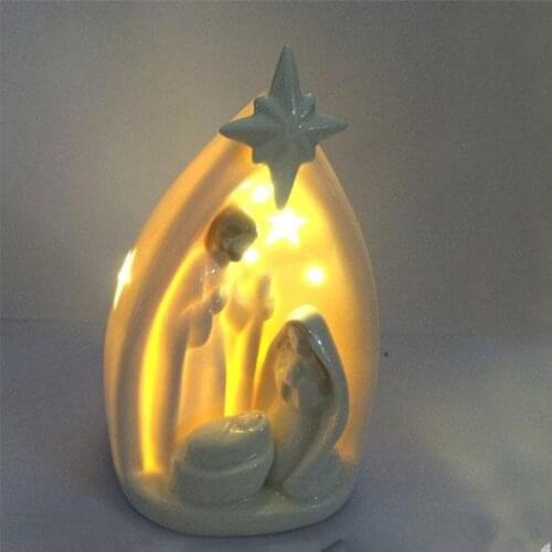 Ceramic Holy Famliy Light Figurine Ornament Christ Child Nativity of Babe Lamp Statue Jesus Christ Christmas Gifts