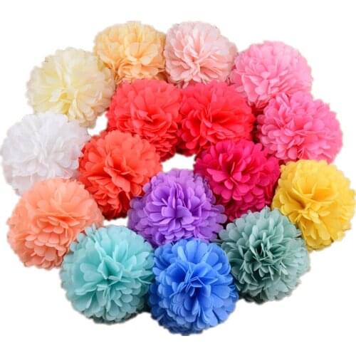 200pcs/lot 40 Colors Available Strip Chiffon Ball Flower Hair Ornament Without Clip Headwear Accessories MH13