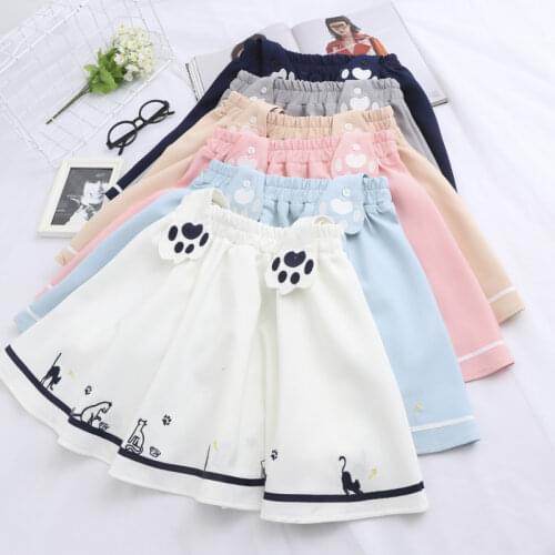 LMCAVASUN Japan Lolita Embroidery Cat Cartoon Pretty College Suspender Skirt Student Uniform Mini High Waist Summer Faldas Tutu