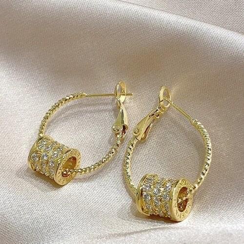 Origin Summer Fashion Circle Geometric Hoop Earring for Women Shining Rhinestone Geometric Gold Metallic Earring Jewellery
