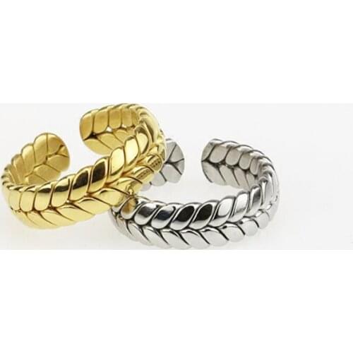 Sole Memory Leaves Wheat Braided Rope 925 Sterling Silver Female Resizable Opening Rings SRI617