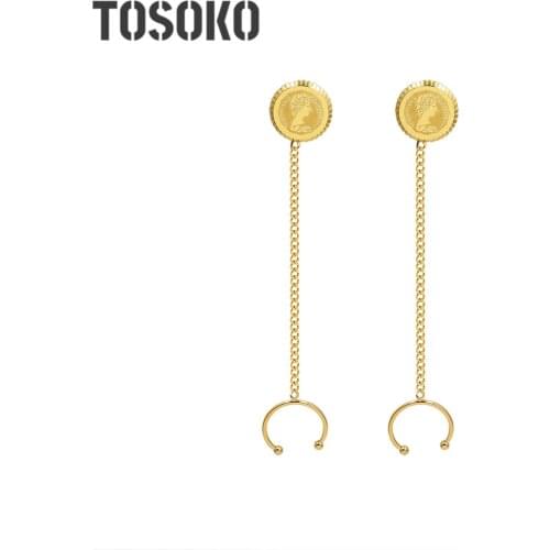 TOSOKO Stainless Steel Jewelry Tassel Queen Personality Moon Earrings Various Ways To Wear Female Fashion Ear-Hook BSF472