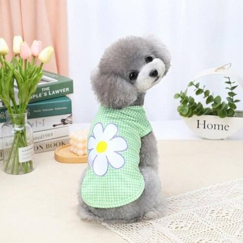 Pet Vest Dog Vests Plaid big chrysanthemum decor Printing Skin-friendly Polyester Round Neck Puppy Blouse lovely T-Shirt 2021