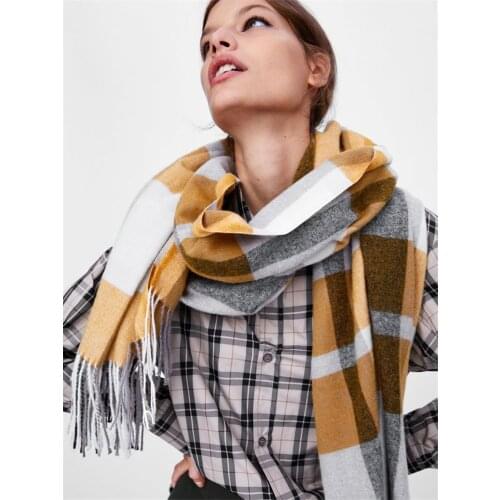 Winter Soft Cashmere Scarf Women Plaid Scarves With Tassel Shawls Wraps Thicken Warm Unisex Basic Blanket Tassel Pashmina Stoles
