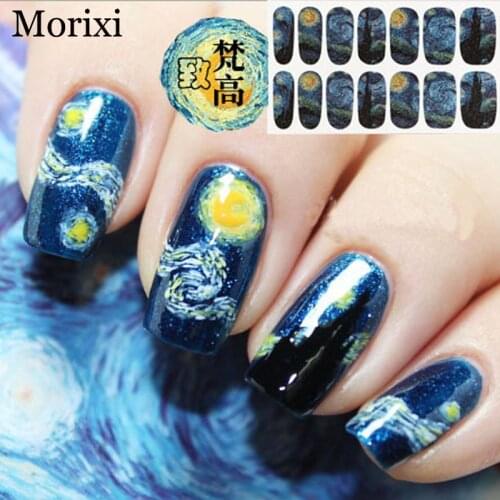 1 sheet nail sticker Starry Night by Van Gogh Design 14 tips full cover nail art stickers 3D DIY glitter powder sticker BZ072
