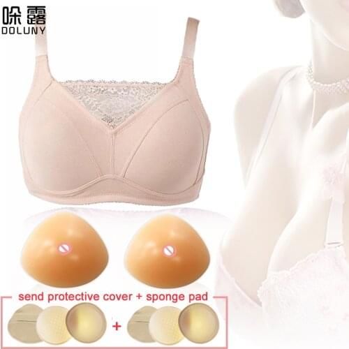 1 Pair Silicone Breast + 1 Bra set Postoperative Resection Breast has Protective Cover Chest Pad Fake Breast Form Triangle D30
