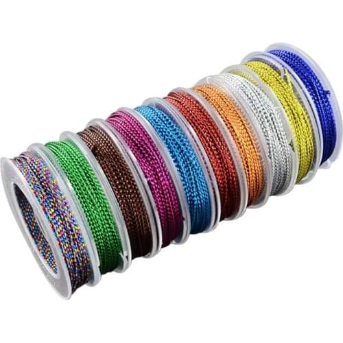 10 Rolls 1mm Non Stretch Metallic Cord Rope Tinsel String Jewelry Braided Thread Gift Wrap Ribbon Metallic Tinsel Cord Rope