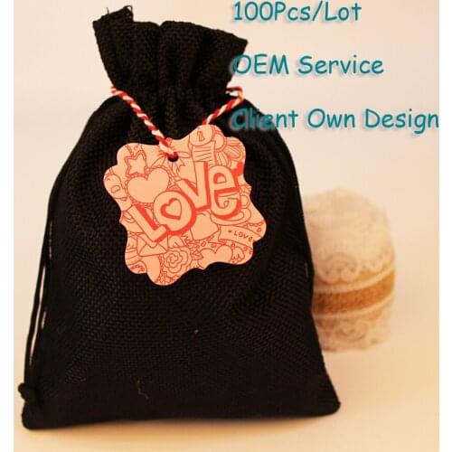 Natural Burlap Tag White/Brown/Black/Black Kraft Paper Card Square Shape Printing Hangtag Can Customized With Rope