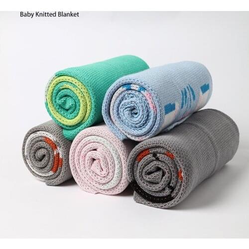 110*80cm Baby Knitted Blanket Cartoon Patterned Kids Blanket Baby Swaddle Wrap Newborn Baby Boy Blankets Soft and Comfortable