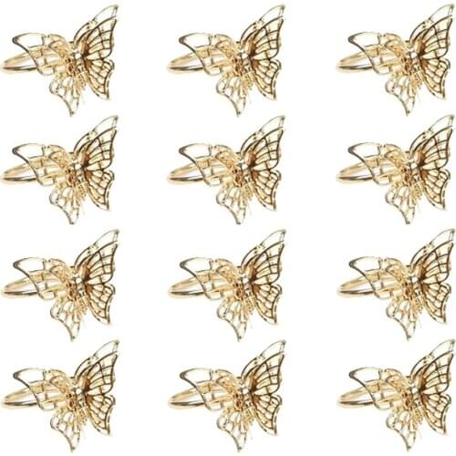 12Pcs Napkin Ring Metal Gold Napkin Ring Double Butterfly Napkin Buckle Paper Towel Ring Wedding Decoration Supplies