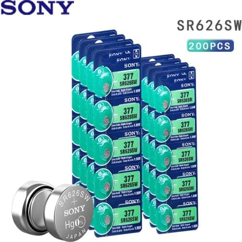 200PCS SONY Watch Coin Battery 1.55V AG4 377A 377 LR626 SR626SW SR66 Button Cell Batteries Toys Remote Camera MADE IN JAPAN