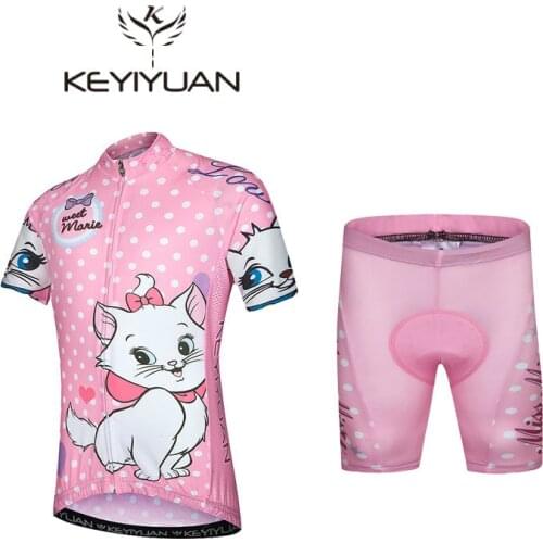 2018 KEYIYUAN Mary cat cute Style Summer Children Cycling Jersey Padded Bike Clothing Road Bicycle Sportswear Bike Jersey