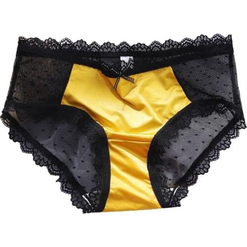 3pcs Women Ice Silk Underpants Womens Sexy Lace Charming Large Size Transparent Temptation Breathable Silk Pure Cotton Briefs
