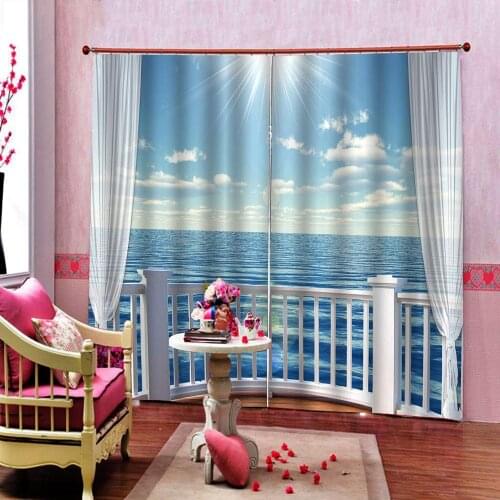Custom Photo 3D Seaside Landscape Digital Print Curtain Balcony Curtains For Living Room Bedroom Decor Set 2 Panels With Hooks