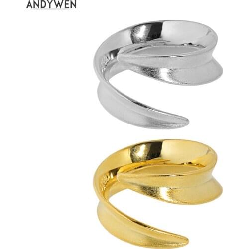 ANDYWEN 925 Sterling Silver Gold Open Resizable Rings Geometric Irregular Women Wedding Jewelry Luxury Crystal Jewels