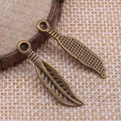Free shipping 92pcs 30mm antique bronze feather charms diy retro jewelry fit Earring keychain hair card pendant accessories