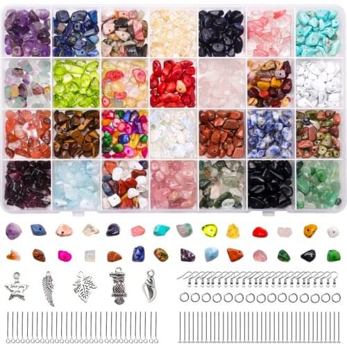 Necklace Bracelet Ring Making Crystal Chip with 28 Colors Natural Stone Beads Irregular Gemstones Jewelry Making Kit Findings