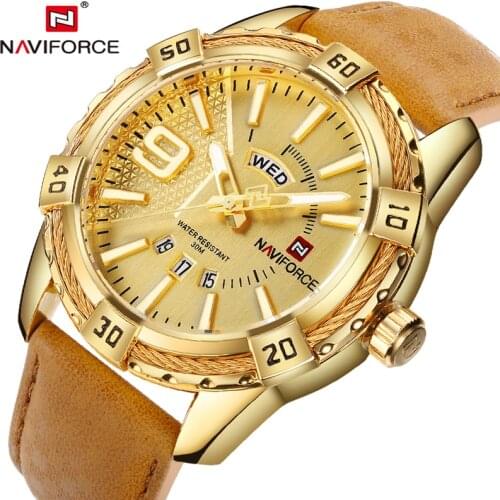 NAVIFORCE Brand Mens Sports Quartz Watches Men Creative Analog Wristwatches 30M Waterproof Leather Strap Auto Date Square Clock