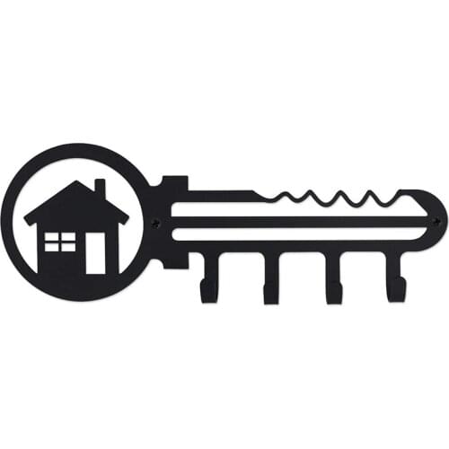 Decorative Wall Mounted Iron Key Holder, 4 Key Hooks Organizer for Car or House Keys, Key Rack (the Way Home)