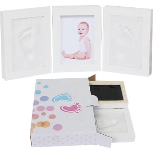 Hand And Foot Print Photo Frame Newborn Hand And Foot Print Hand And Foot Print Mud Solid Wood Tri-fold Baby Birthday Souvenir