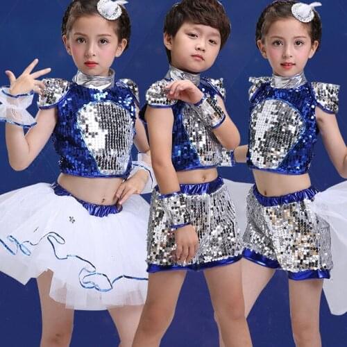 Girls and boys performance stage sequins cheerleading performance gauze skirt childrens jazz Modern Dance costume JQ-324