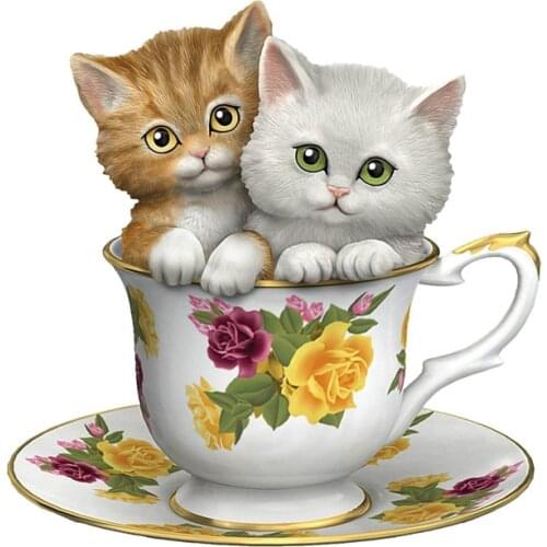 Hot Cute 3D Kitten Cat Tea Cup Sticker Decal for Car Bike House Wall Living Room Kids Room Laptop Decor Helmet Decal PVC