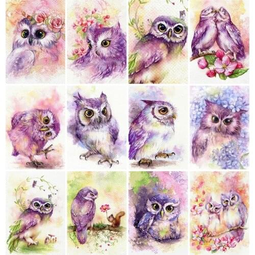 Huacan Diamond Painting Owl Full Drill Square Mosaic Animal Diamond Art Embroidery Living Room Wall Decoration