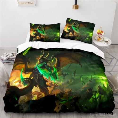 World of Warcraft Bedding Set 3D Online Game Print Duvet Cover Set Soft Quilt Cover Pillowcase Bedclothes for Home Bedroom Decor