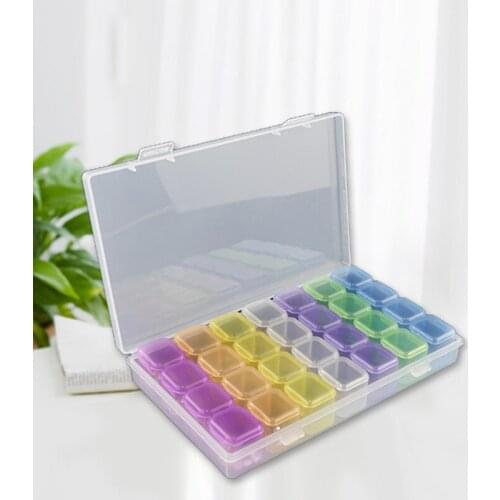 Colorful / Transparent 28 Grid with Cover Nail Tools Storage Box for Diamond Painting Storage Containers DIY Manicure Case T84F