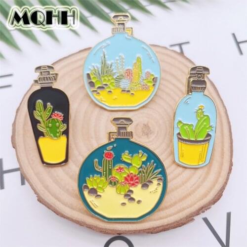 Creative Fun Plant Potted Cactus Flower Enamel Pins Bottle Perfume Alloy Badge Brooch Punk Retro Jewelry Woman Accessories Gift