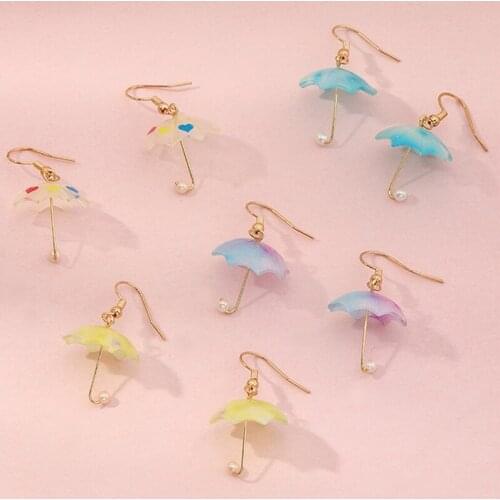 Creative Mini Umbrella Earrings Funny Cartoon Cute Resin Earrings Plastic Pearl Multicolor Hook Earrings Jewelry For Women Girls