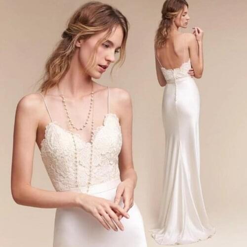 Spaghetti Strap Lace Slim Long Backless Sexy Brigade Pat Light Wedding Dress White Dress Party Light Wedding Dress