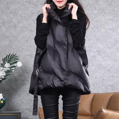 Lightweight Women Down Jacket Winter Korean Stand Collar Sleeveless Warm Waistcoat Female Casual Loose Vest Outerwear