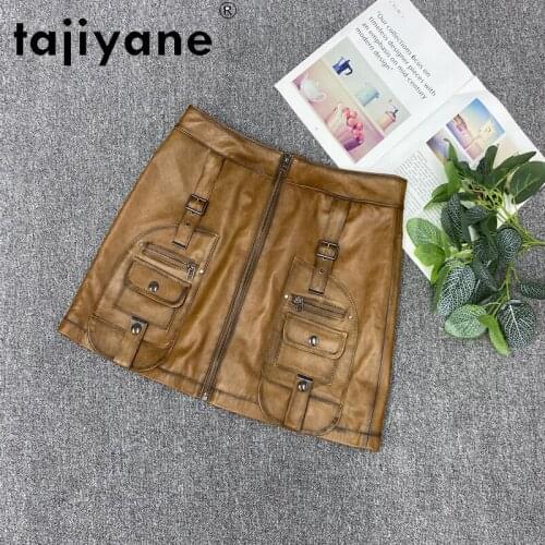 Summer Womens 2021 Skirts Womens Real Sheepskin Skirt Woman Skirt Genuine Leather Skirts Vintage Mujer Faldas TN2129