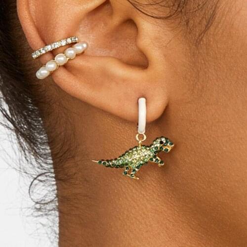 Fashion cute little dinosaur inlaid zircon earrings simple wild alloy Tyrannosaurus rex women earrings exquisite fashion jewelry