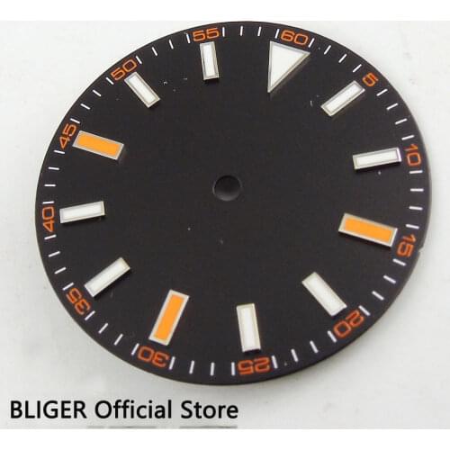 Fashion 30.8MM BLIGER Sterile Black Dial Orange Marks Luminous Stainless Steel Watch Dial Fit Miyota 82 Mingzhu 2813 Movement 1A