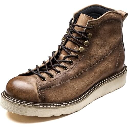 Retro Motorcycle Boots Men Genuine Leather Mens Winter Boots Round Toe Mens Boots Leather 10#15/10d50