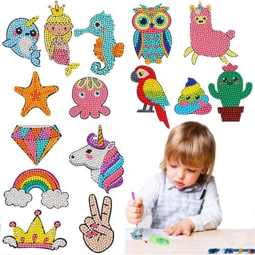 DIY Diamond Painting Kits for Kids Cartoon animal Stick Paint with Diamonds by Numbers Kit Easy to DIY Mosaic Stickers Craft Toy