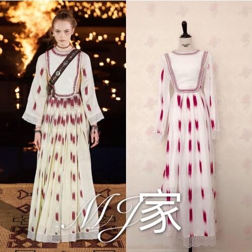 National embroidery accept New waist sexy female Monsieur beaucaire vertical and horizontal lines connect dress