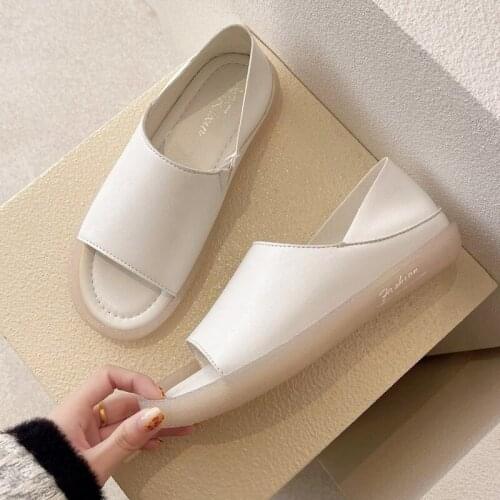 Spring Summer 2021 New Korean Leaky Toe Female Sandals Korean Version of Flat One Foot Womens Shoes Casual Sandals A028