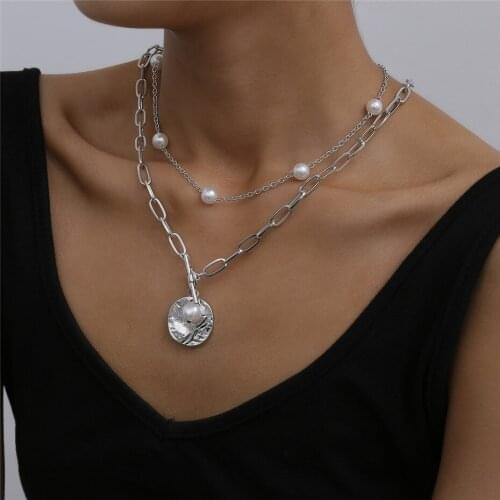 INS Cold Wind Personality Retro Freshwater Pearl Punk Double Necklace Trend Simple Joker Clavicle Sweater Chain For Woman Girls